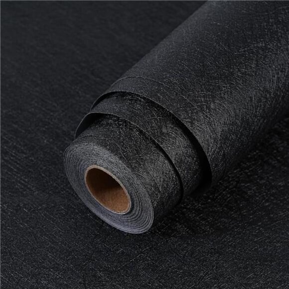 Peel and Stick Wallpaper Black Silk Wall Paper - 15.7 x 300 Inch Self Adhesive